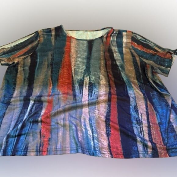 🟧 3 for $25 Colorful Striped T-Shirt With Split Sleeve - Picture 4 of 4